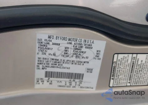 2004 Lincoln Aviator z USA, uszkodzony, nr VIN 5LMEU88H94ZJ34163